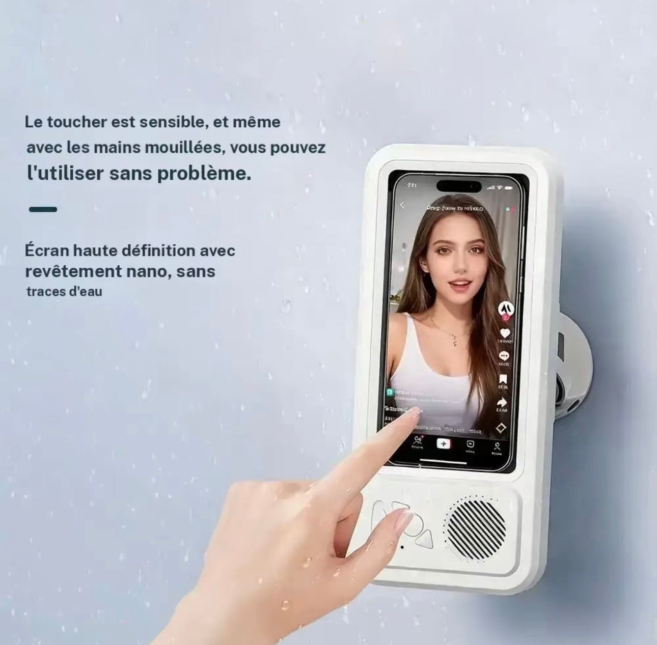 Support de douche pour téléphone étanche | Support de téléphone douche avec haut-parleur, étui mural anti-buée transparent étanche pour écran tactile pour téléphones 4 à 7 pouces