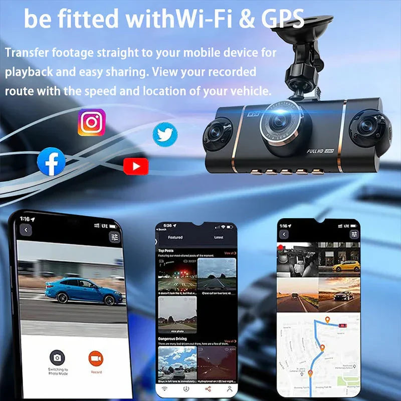Caméra Dashcam 360° à 4 Objectifs – Sécurité Totale sur la Route